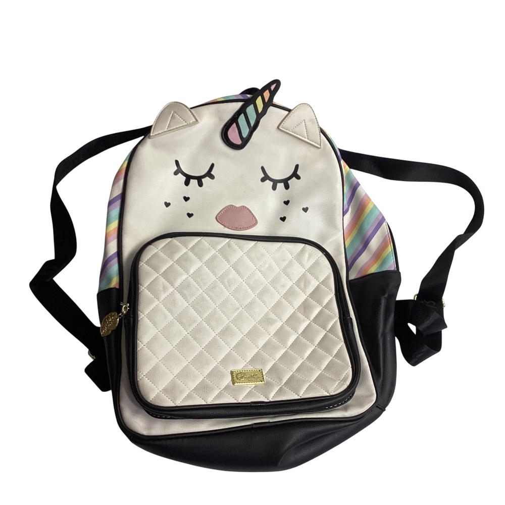 Betsey Johnson Unicorn‎ Backpack Quilted Pocket Rainbow Stripe School Bag
